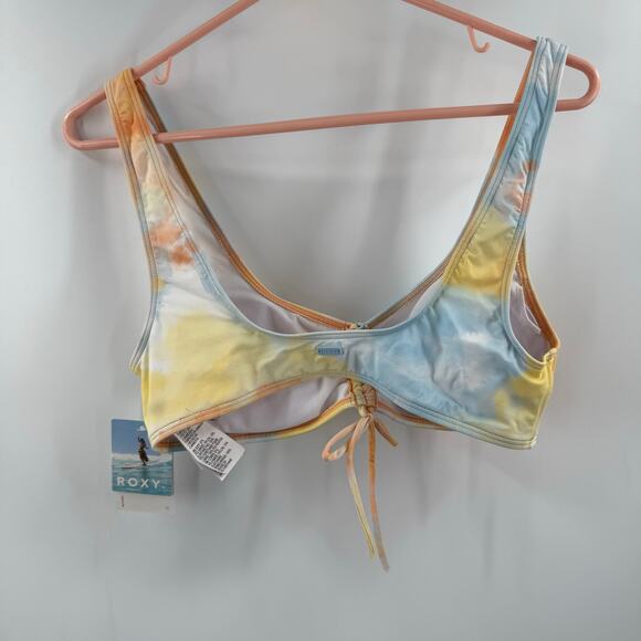 Roxy Bikini Top Size Large NWT Rainbow Cloud Bralette Tie Dye Beach Surf Swim - Picture 3 of 16